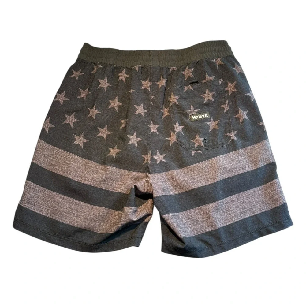 Hurley Mens American Flag Board Shorts Gray Stars‎ Stripes Swim Trunks Small